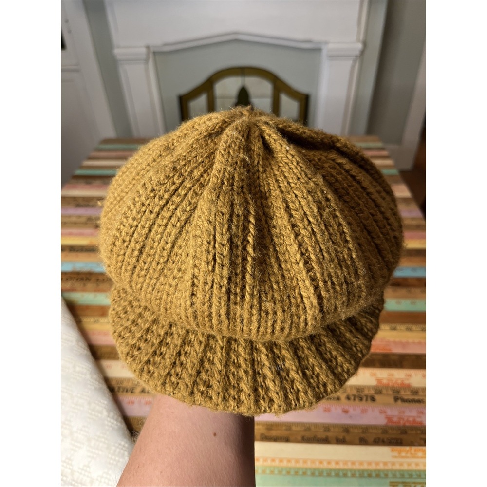 Vintage 1970's Brown Knit Beanie Cap Brim 100% Acrylic Japan Retro Classic OS